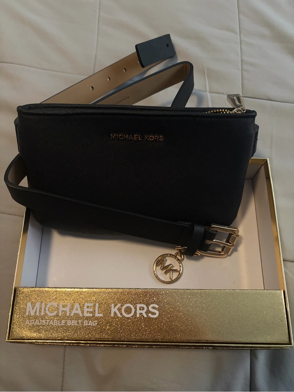 Michael Kors Black Saffiano Leather Belt Bag with Gold Logo - Picture 2 of 3